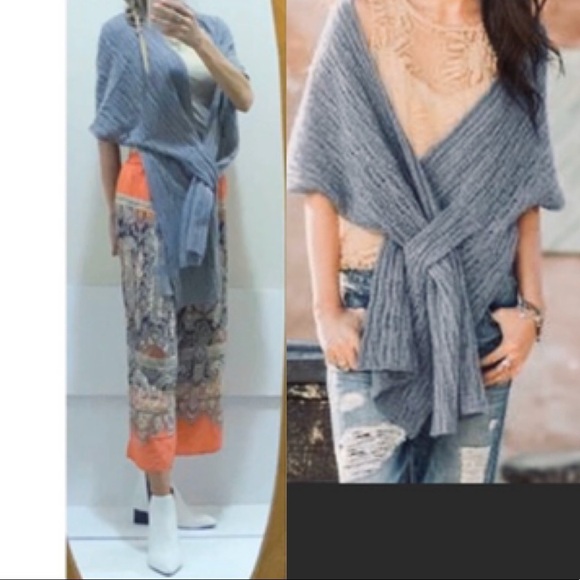 Anthropologie Sundance catalog cashmere blend boho  soft gray/ wrap - Picture 5 of 7